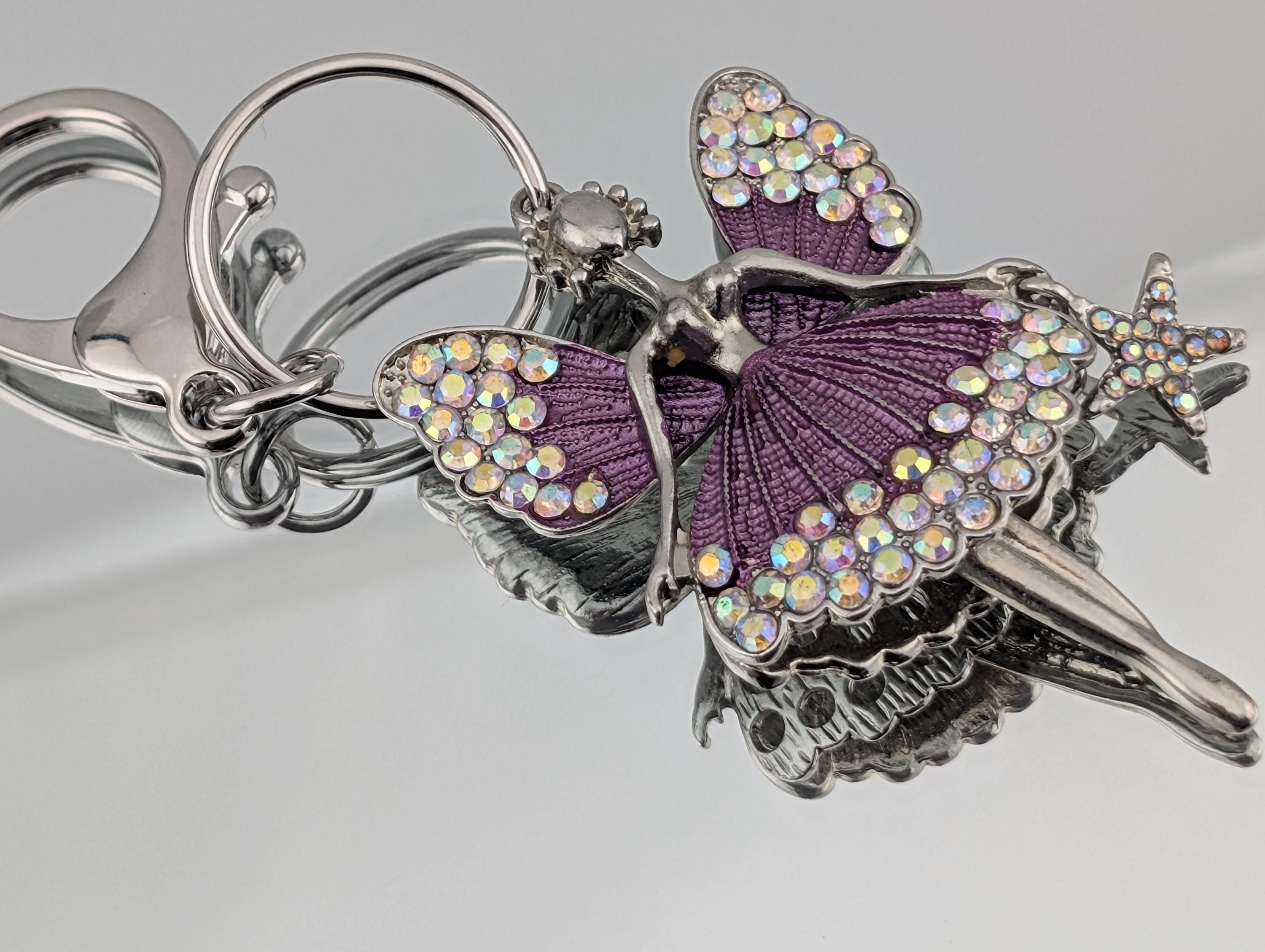 Purple Ballerina Pendant: Steampunk Silver Tone with Rhinestones