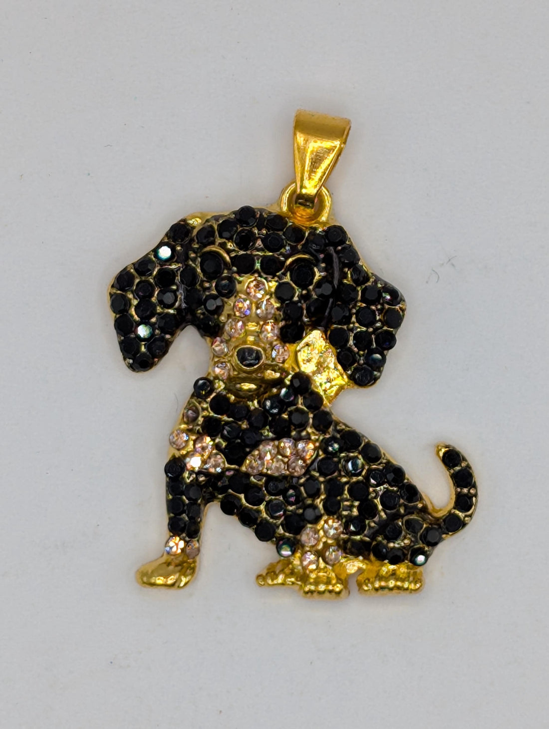 Dachshund Pendant: Gold Plated Charm with Rhinestone Sparkle