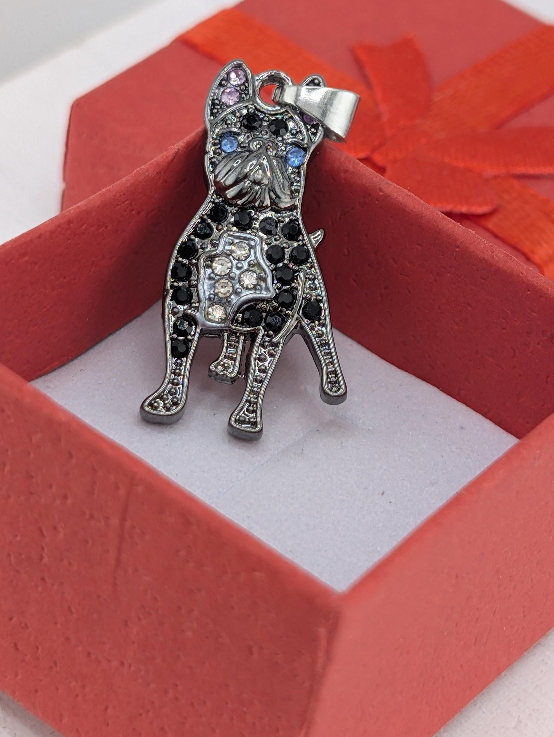Silver French Bulldog Pendant - Sparkling Rhinestone Dog Charm | Bag Charm | Purse Accessory | Gift Idea