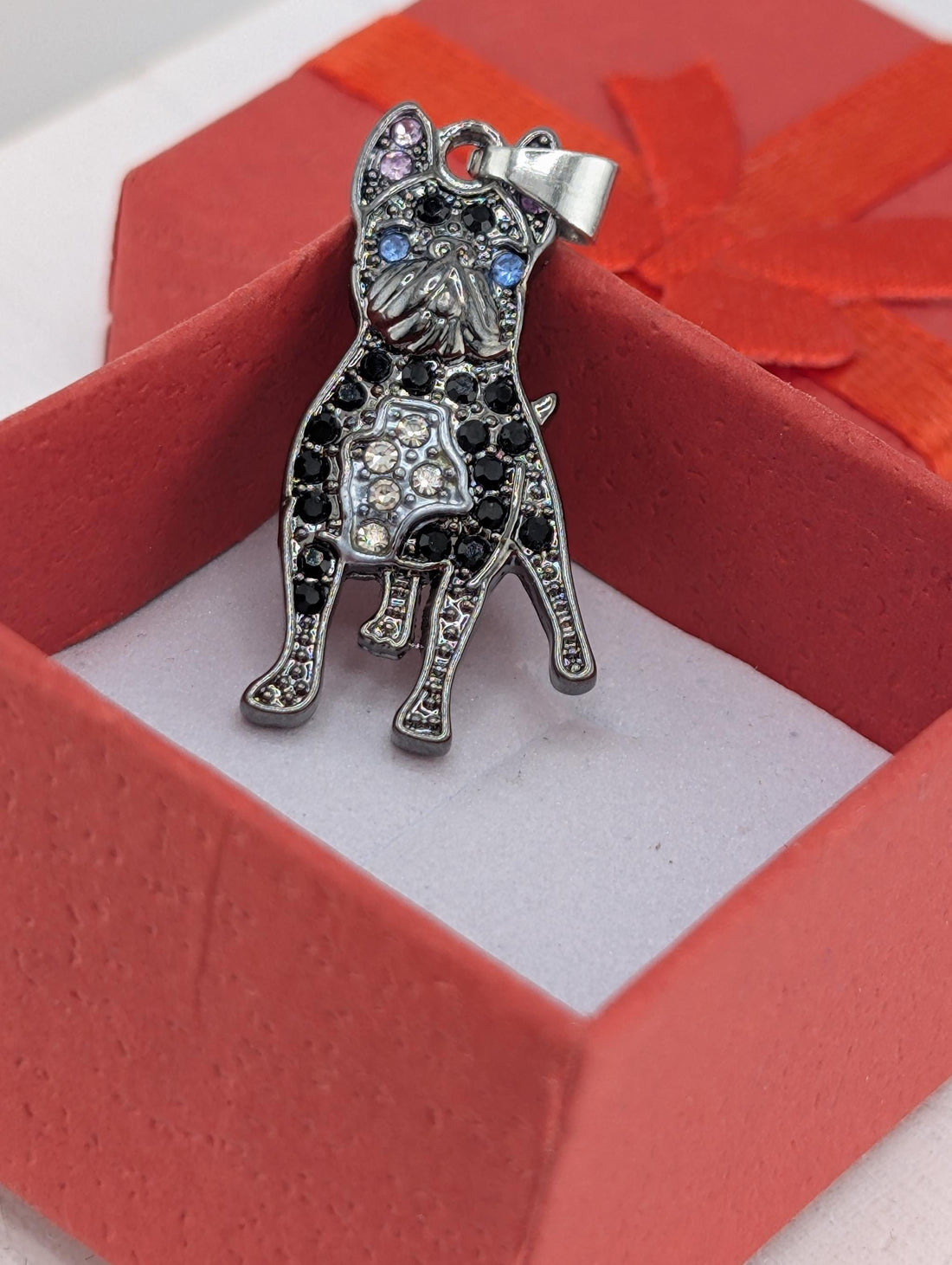 Silver French Bulldog Pendant - Sparkling Rhinestone Dog Charm