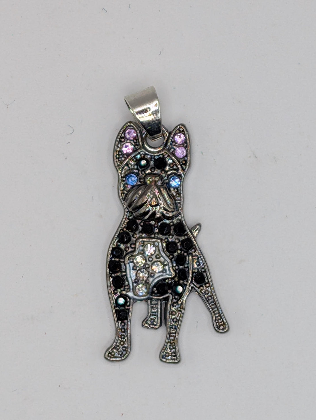 Silver French Bulldog Pendant - Sparkling Rhinestone Dog Charm