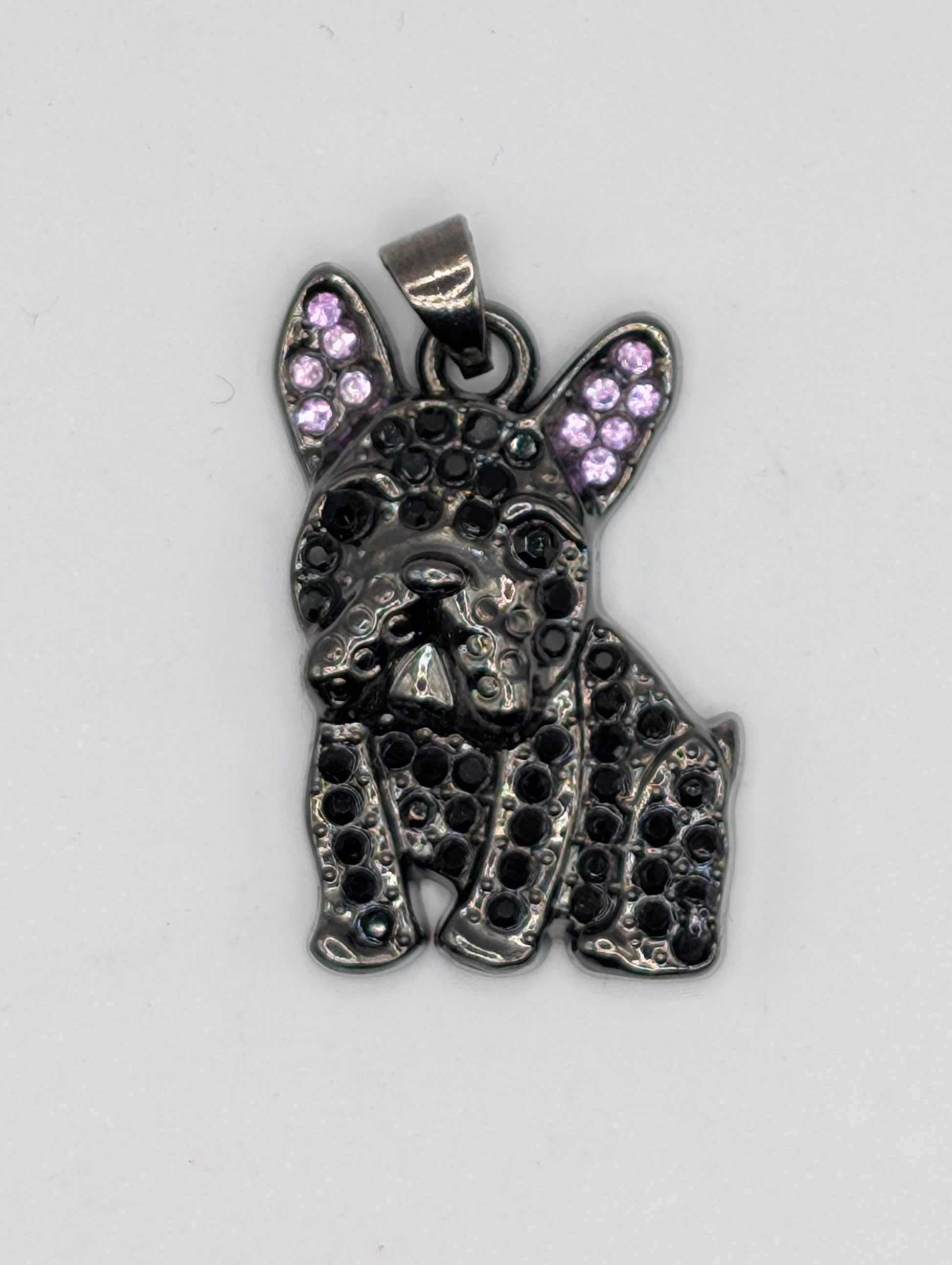 Frenchie Dog Pendant, Gunmetal Rhinestone Charm (Bag Accessory)