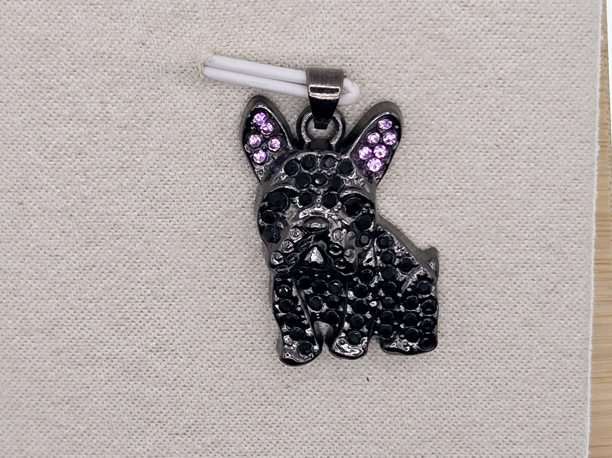 Frenchie Dog Pendant, Gunmetal Rhinestone Charm (Bag Accessory)