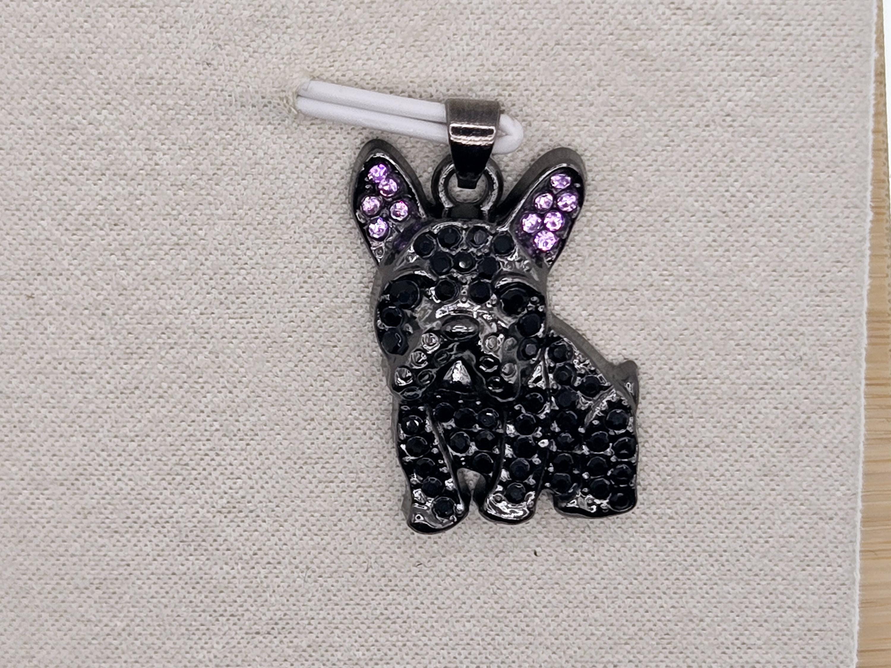 Frenchie Dog Pendant, Gunmetal Rhinestone Charm (Bag Accessory) | Bag Charm | Purse Accessory | Gift Idea