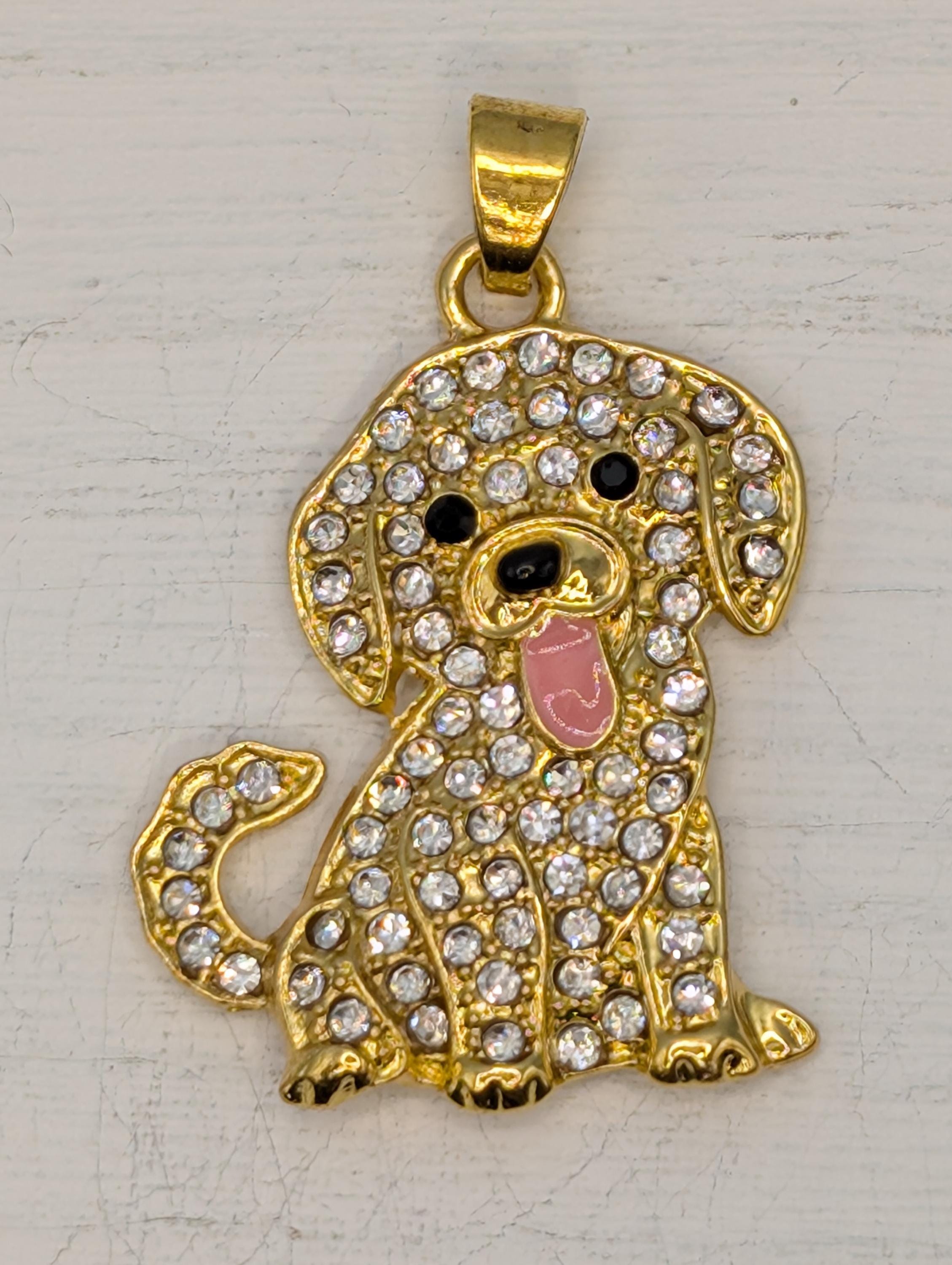 Labrador Pendant: Gold Plated Dog Charm (Rhinestone Accent for Bag or Keychain)