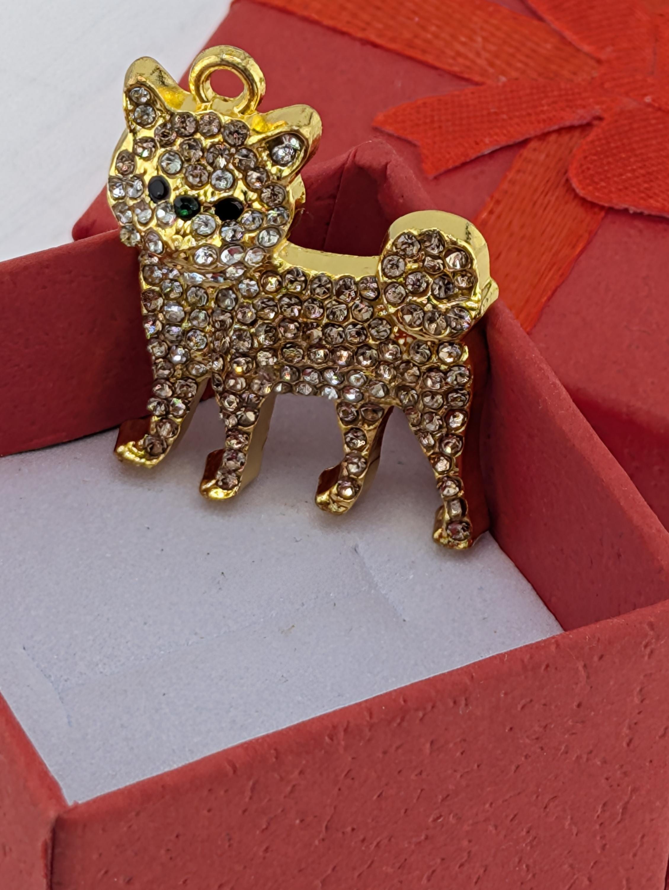 Shiba Inu Pendant: Gold Plated Jewelry (Rhinestone Sparkle, Lightweight) | Bag Charm | Purse Accessory | Gift Idea