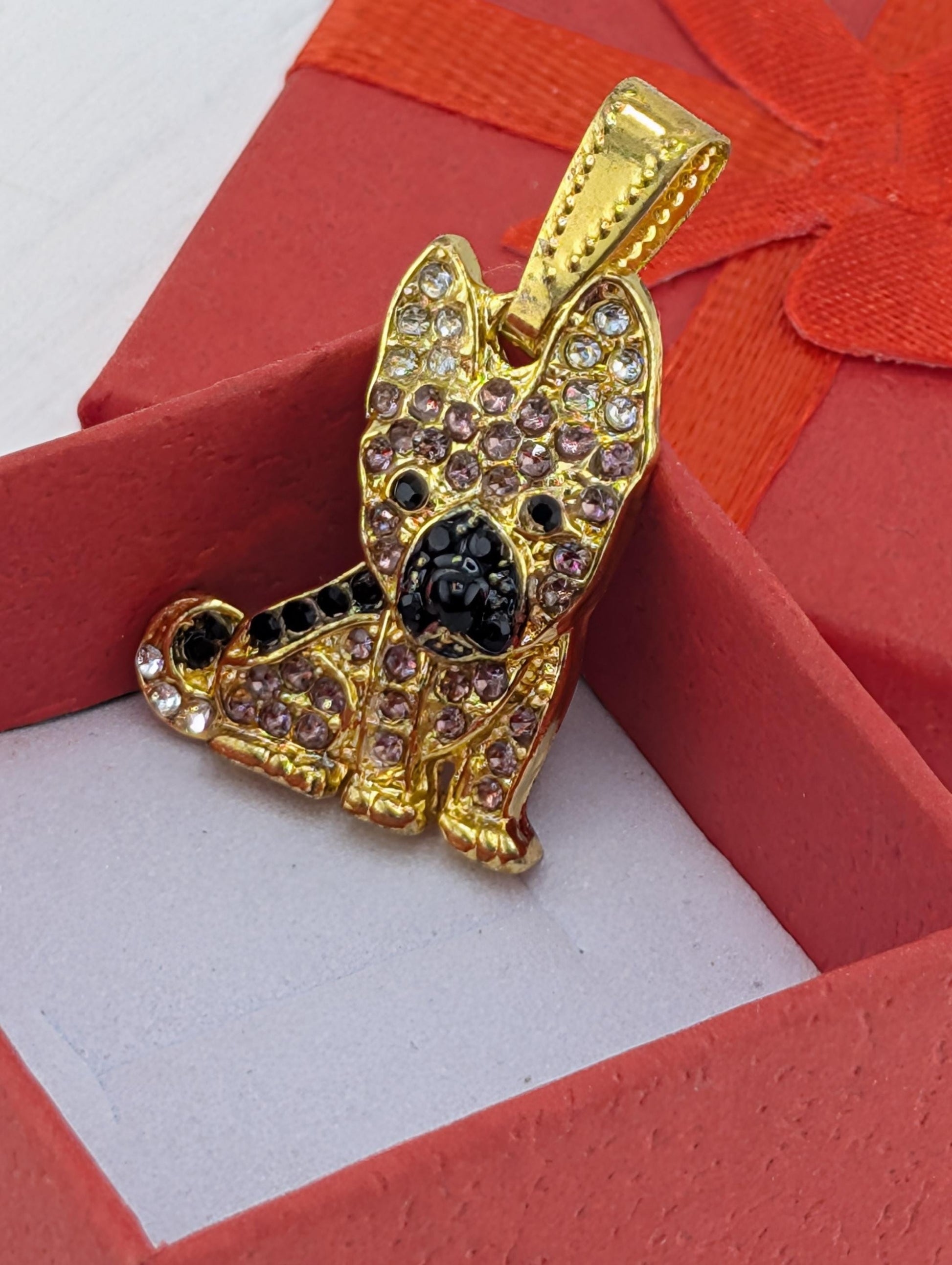 German Shepherd Pendant: Gold Plated with Rhinestone Sparkle