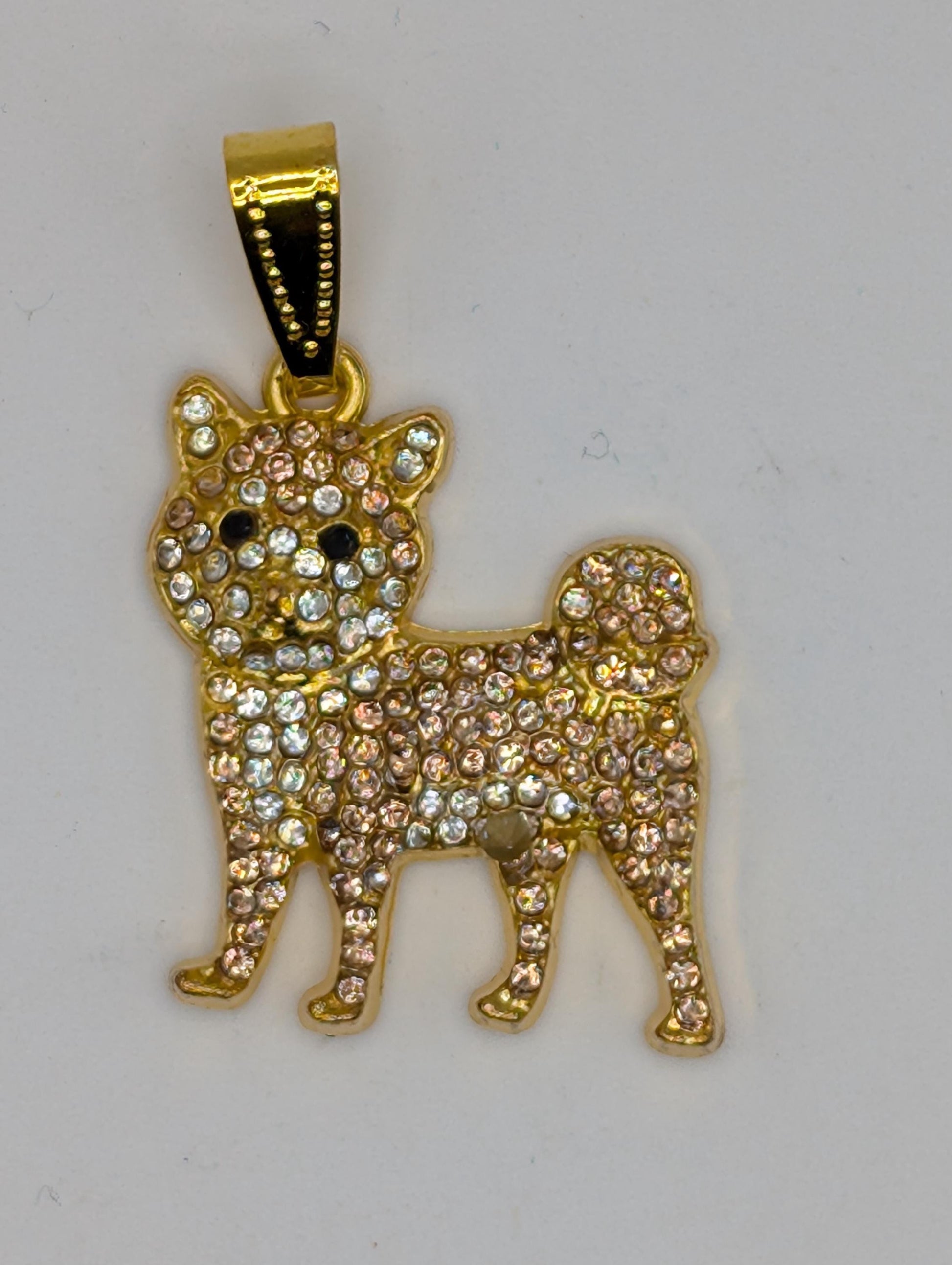 Shiba Inu Pendant: Gold Plated Jewelry (Rhinestone Sparkle, Lightweight)