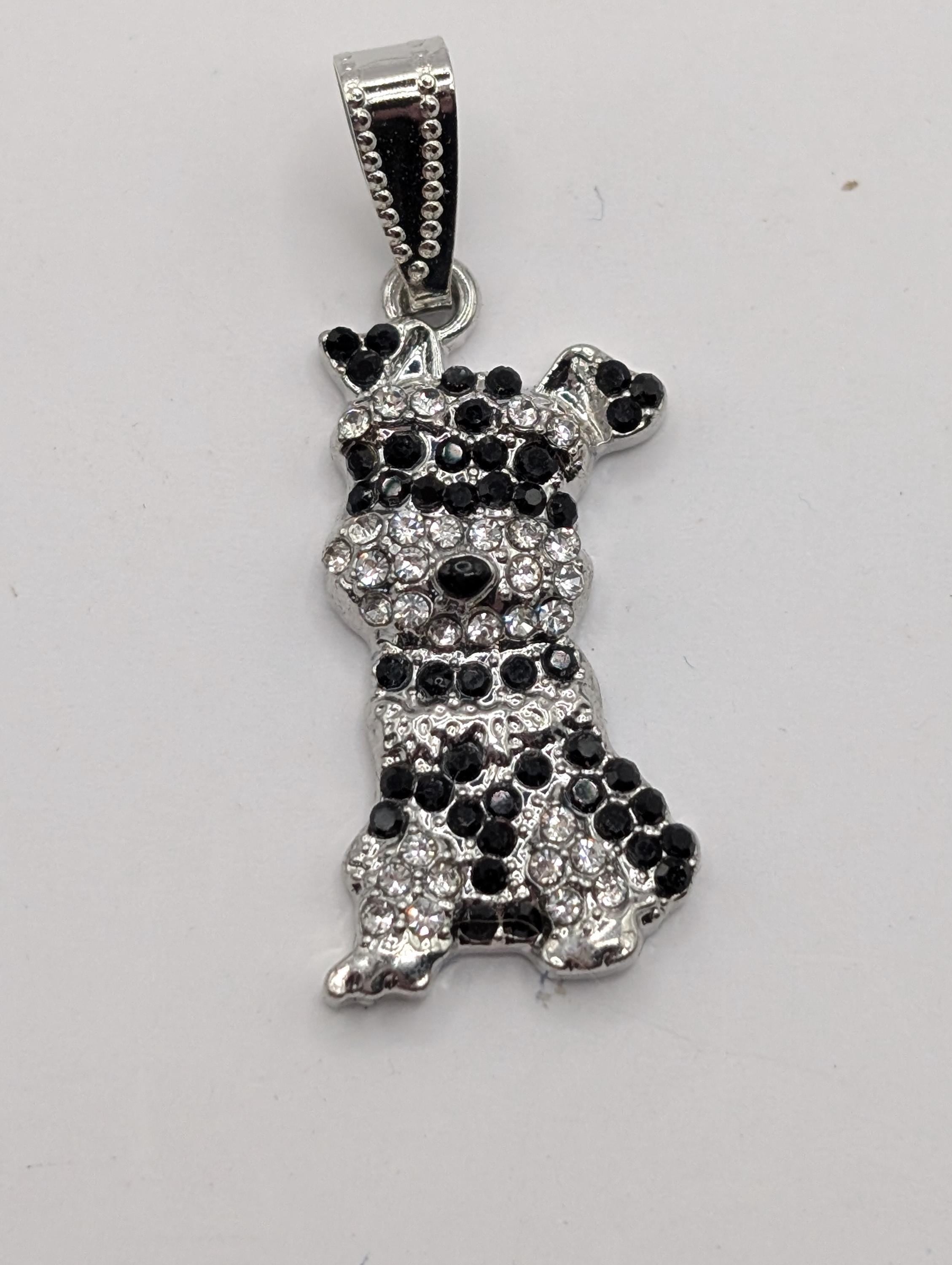 Schnauzer Silver Pendant Rhinestone Accent (Dog Lover Necklace or Charm) | Bag Charm | Purse Accessory | Gift Idea