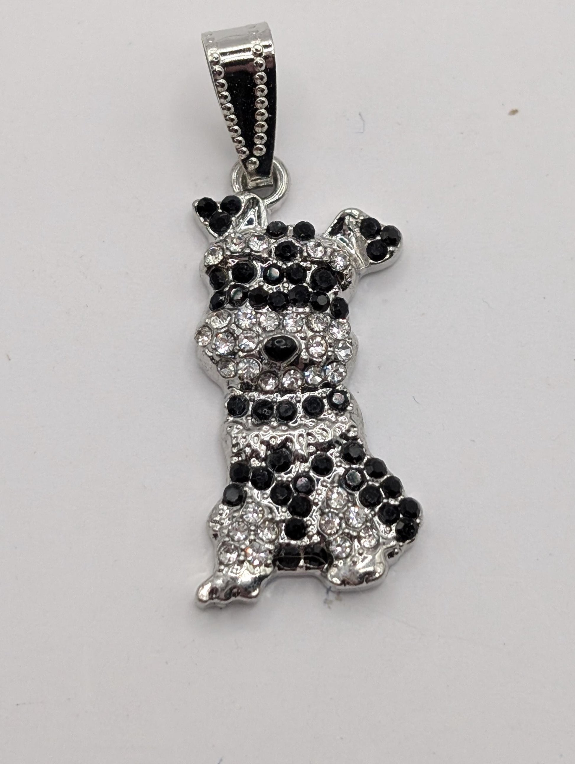 Schnauzer Silver Pendant Rhinestone Accent (Dog Lover Necklace or Charm)