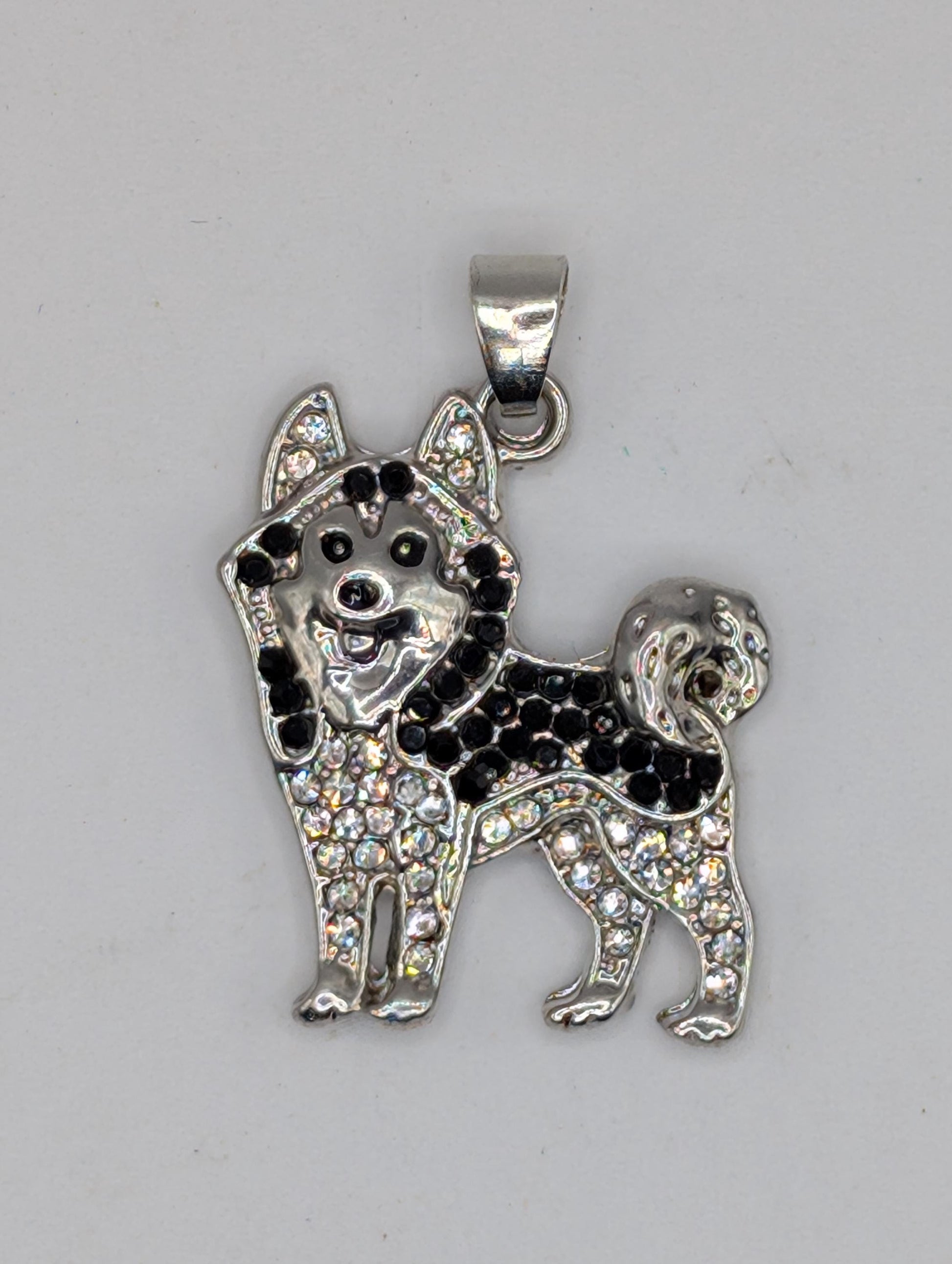 Husky Pendant: Silver Plated with Rhinestones - Dog Lover Charm