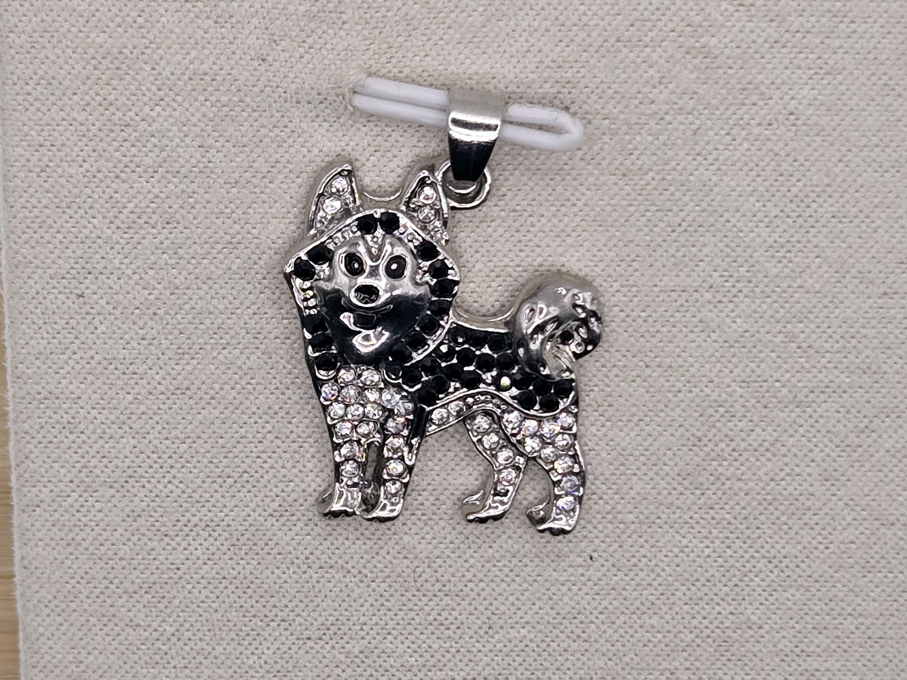 Husky Pendant: Silver Plated with Rhinestones - Dog Lover Charm