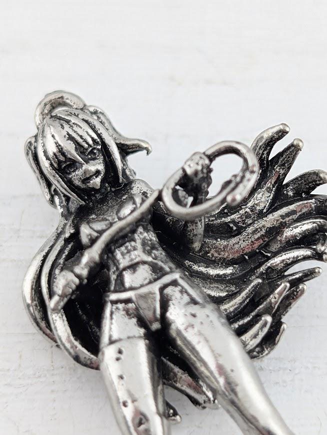 Anime Fan Pendant, Silver Plated, Fantasy Sci-Fi Design (Charm Size) | Beads for Jewelry Making | DIY Bracelet Earring Supply