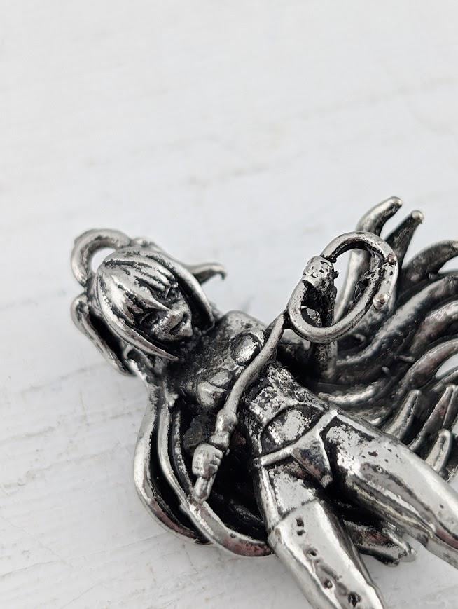 Anime Fan Pendant, Silver Plated, Fantasy Sci-Fi Design (Charm Size) | Beads for Jewelry Making | DIY Bracelet Earring Supply