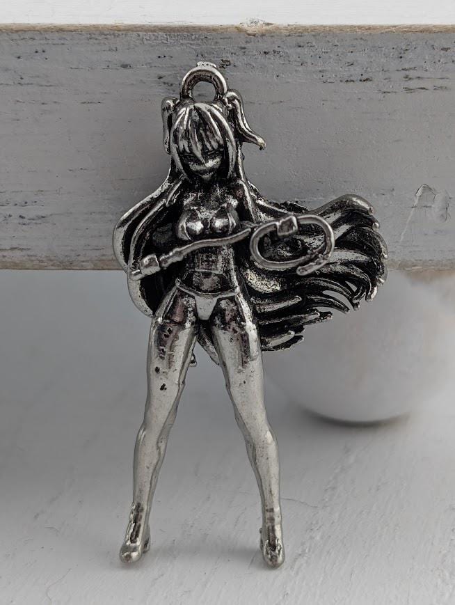 Anime Fan Pendant, Silver Plated, Fantasy Sci-Fi Design (Charm Size) | Beads for Jewelry Making | DIY Bracelet Earring Supply