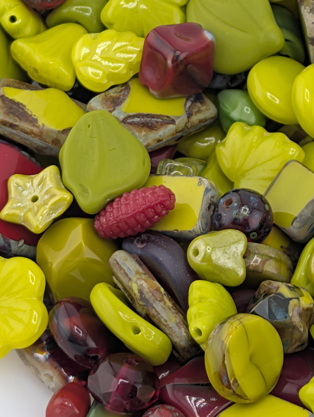 Exclusive "Poison Apple Blend" Dark Red and Chartreause Mix Czech Pressed Glass Beads (30g pkg)