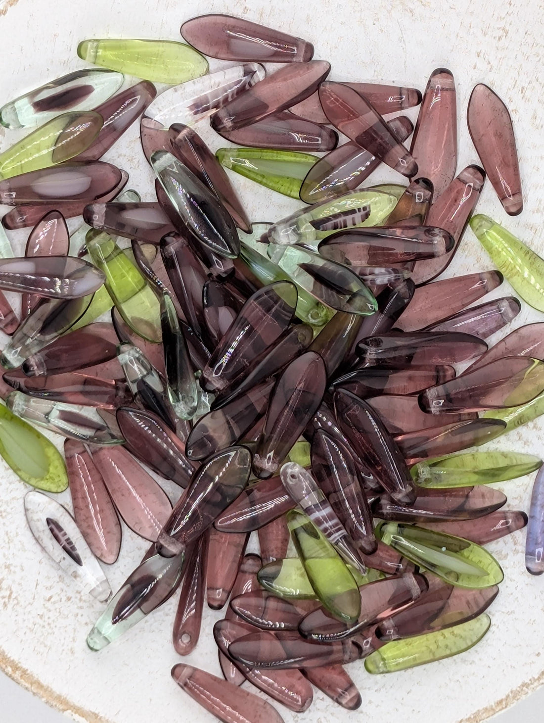 Czech Dagger Bead, Glass GemstonesJewelry Craft Supply, Elegant Gothic Flair, Unique Boho Accessories: Green/Pink 10g