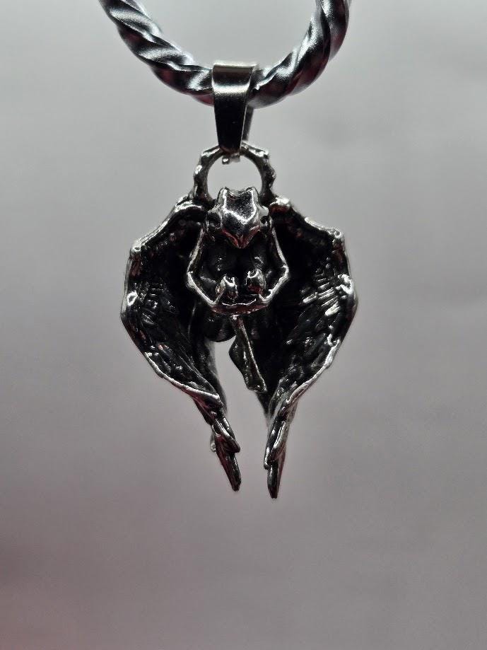 Fallen Angel Pendant: Gothic Skull Silver Charm (For Necklace or Keychain)