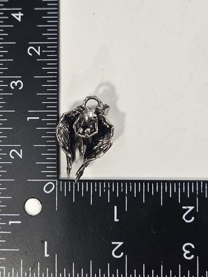 Fallen Angel Pendant: Gothic Skull Silver Charm (For Necklace or Keychain)