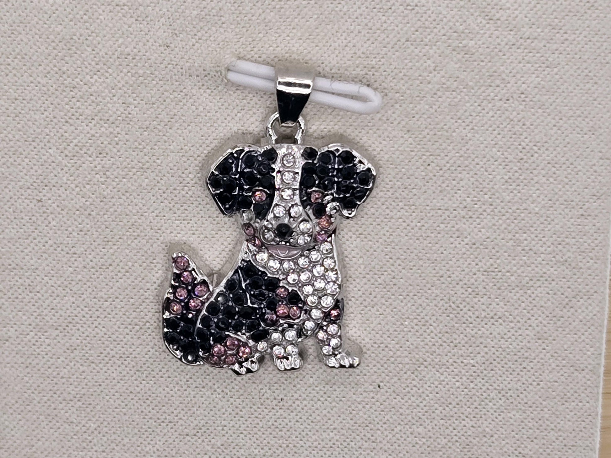 Dog Pendant Necklace: Australian Shepherd Style (Silver Plated, Rhinestone Accents)