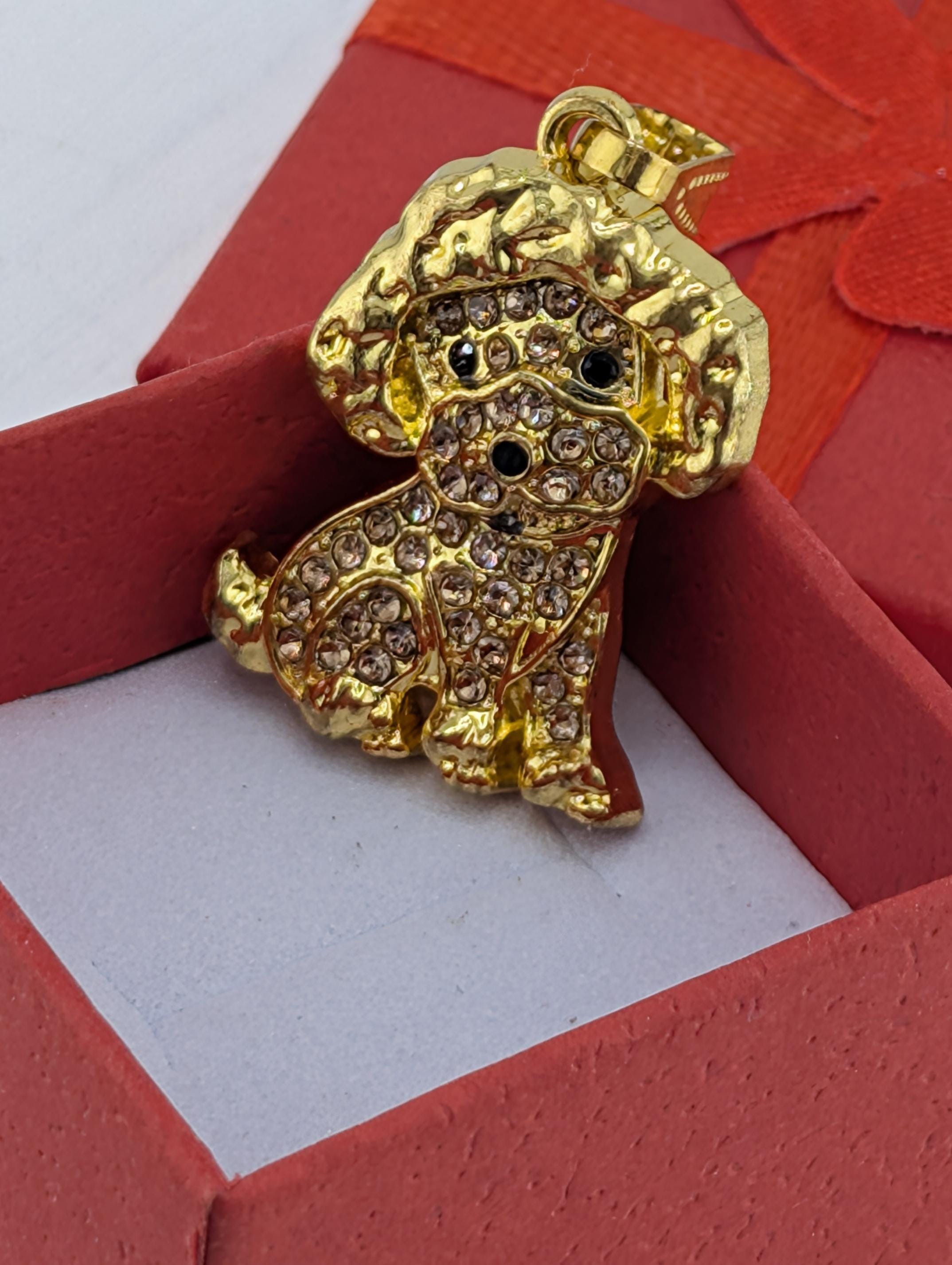 Gold Poodle Pendant - Rhinestone Charm for Necklace or Bag