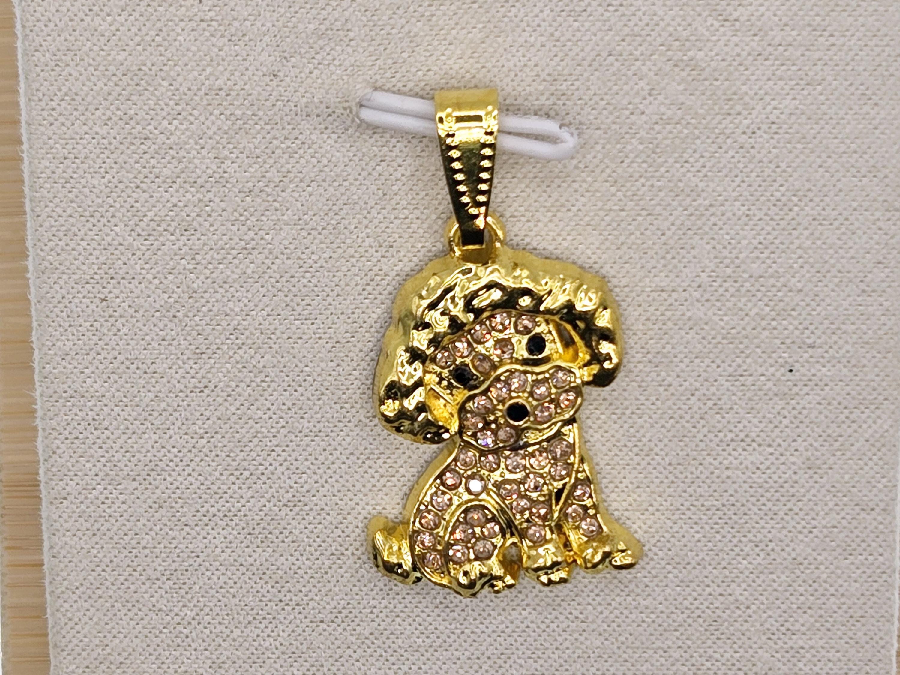 Gold Poodle Pendant - Rhinestone Charm for Necklace or Bag