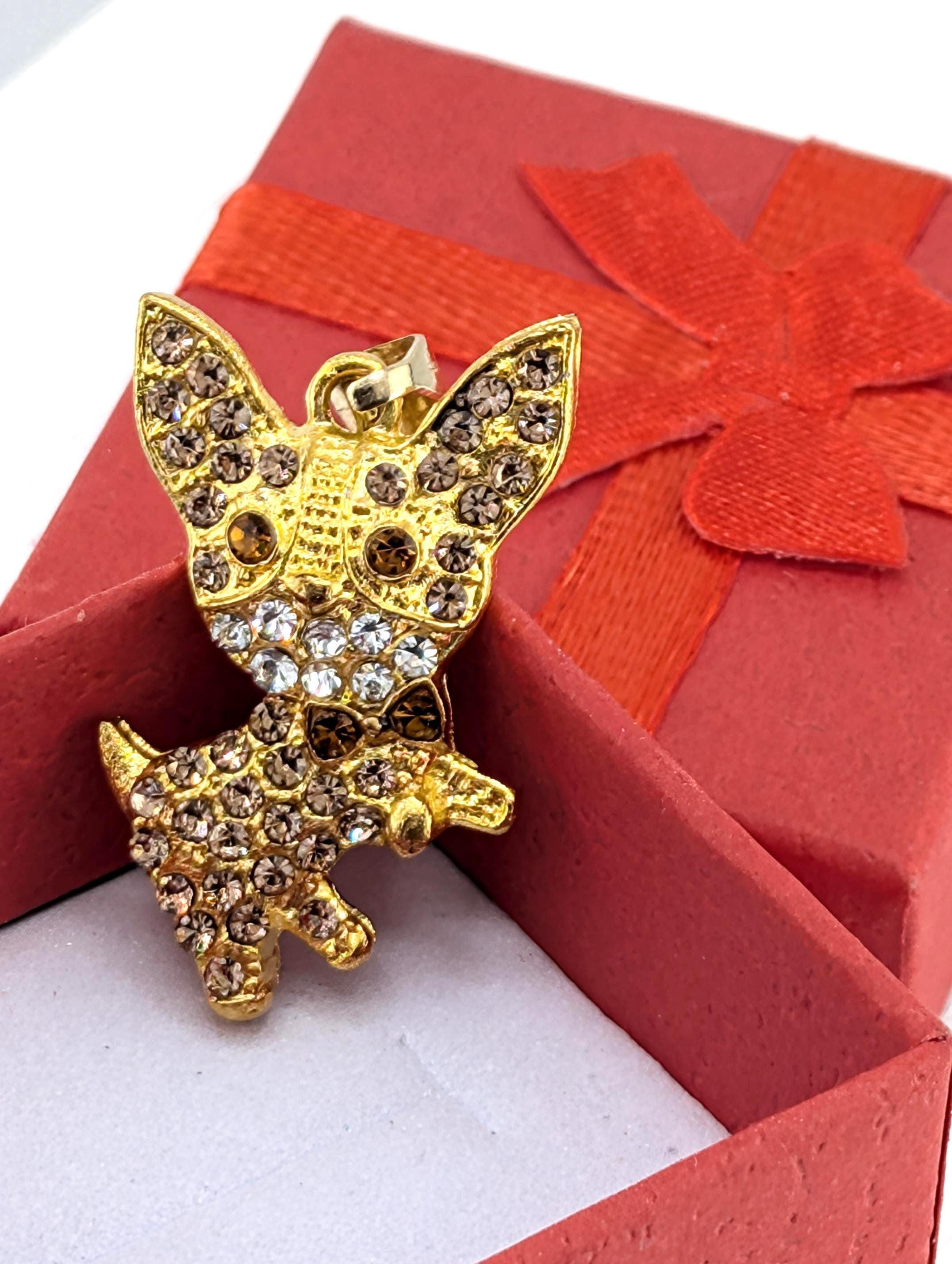 Gold Plated Chihuahua Pendant: Rhinestone Accent Bag Charm | Bag Charm | Purse Accessory | Gift Idea
