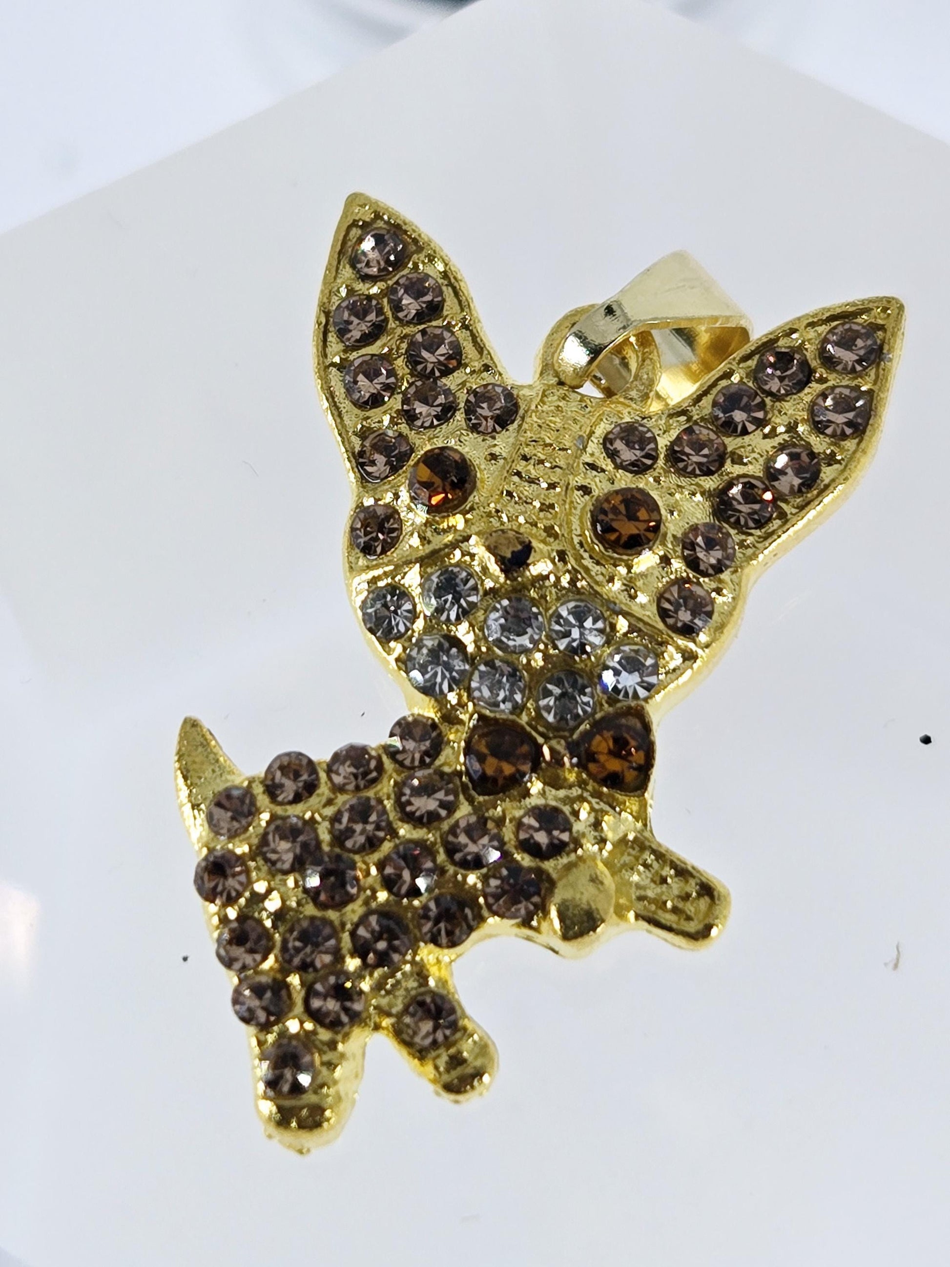 Gold Plated Chihuahua Pendant: Rhinestone Accent Bag Charm