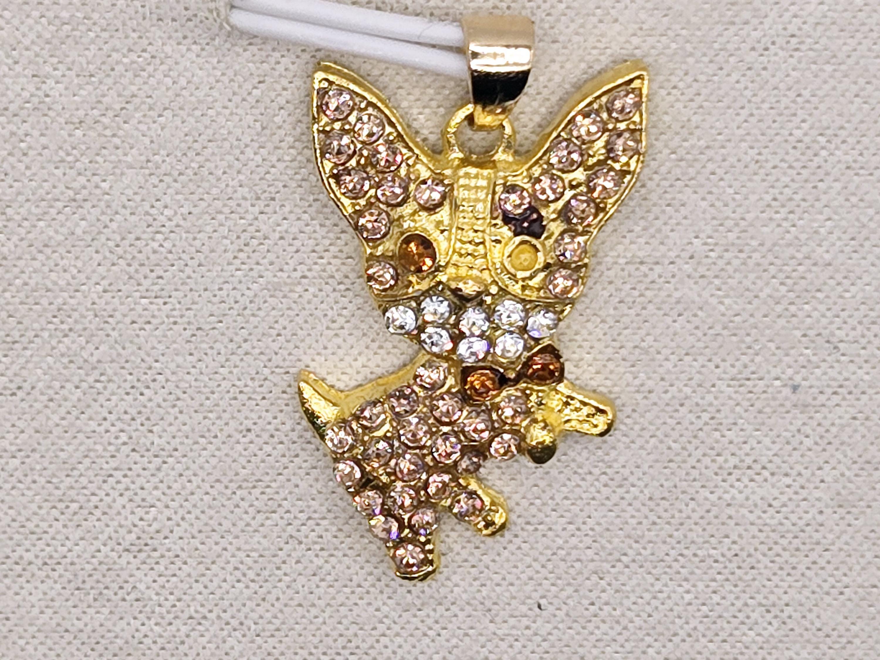 Gold Plated Chihuahua Pendant: Rhinestone Accent Bag Charm | Bag Charm | Purse Accessory | Gift Idea