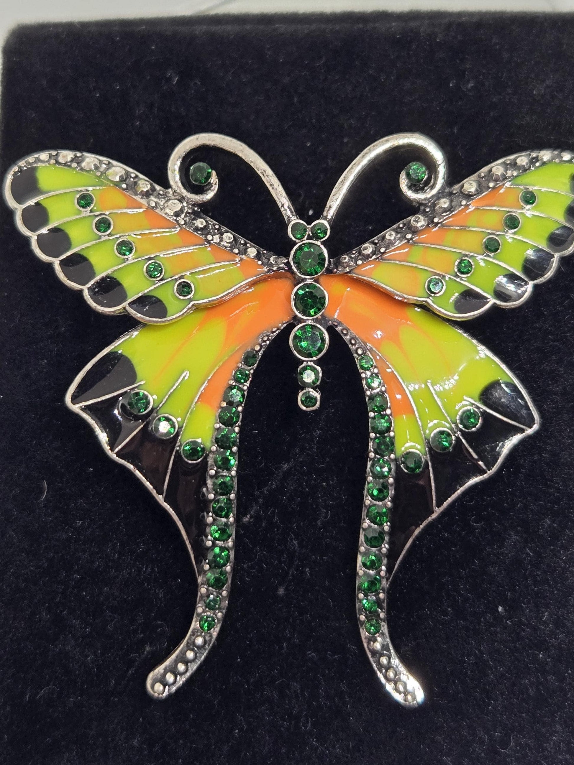 Butterfly Brooch: Neon Enamel Bright Colors - Silver Plated Pin