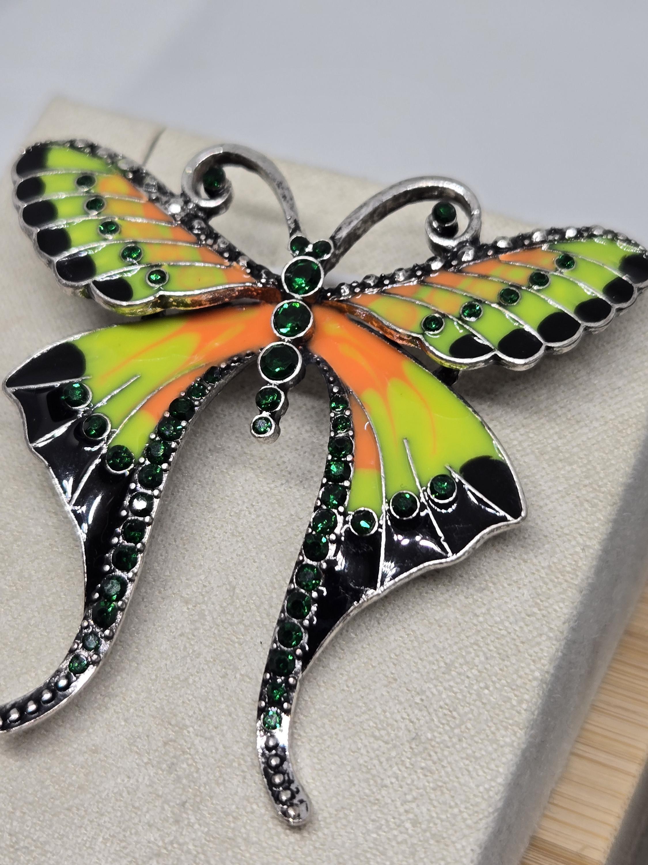 Butterfly Brooch: Neon Enamel Bright Colors - Silver Plated Pin