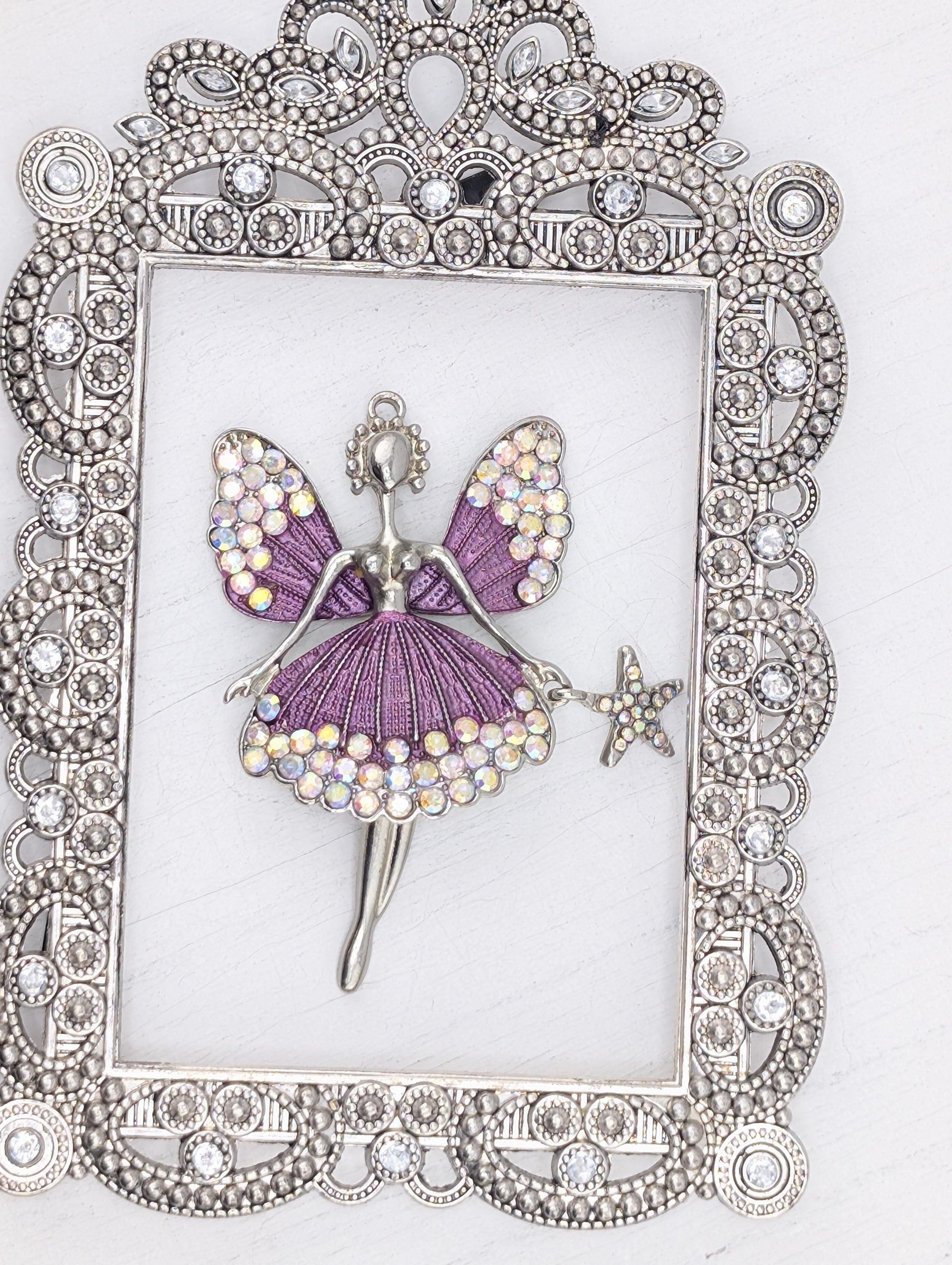 Purple Ballerina Pendant: Steampunk Silver Tone with Rhinestones