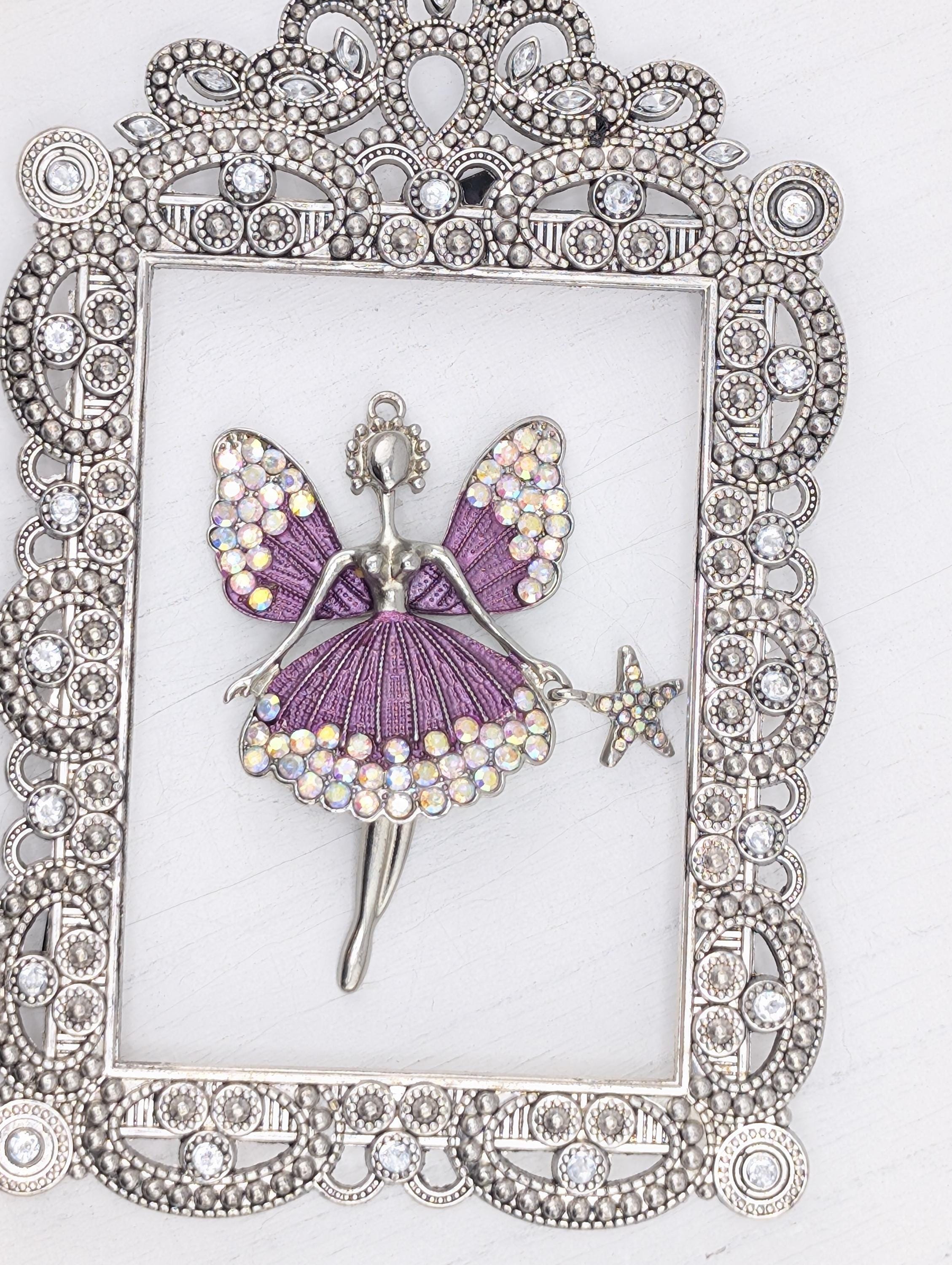 Purple Ballerina Pendant: Steampunk Silver Tone with Rhinestones