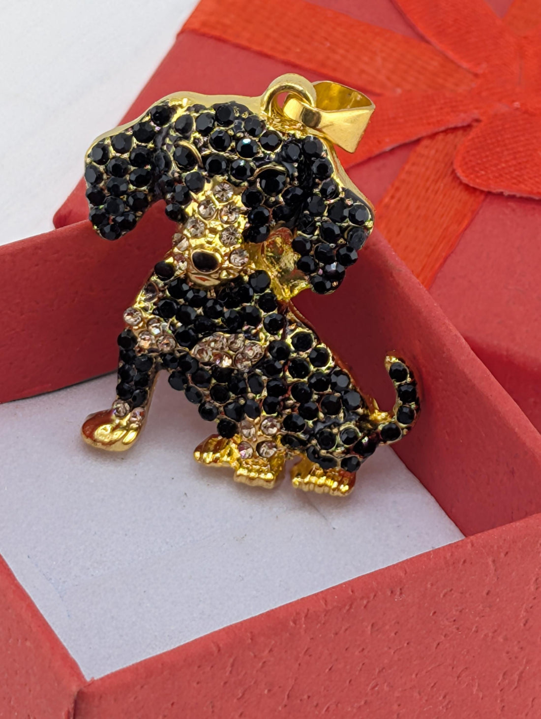 Dachshund Pendant: Gold Plated Charm with Rhinestone Sparkle
