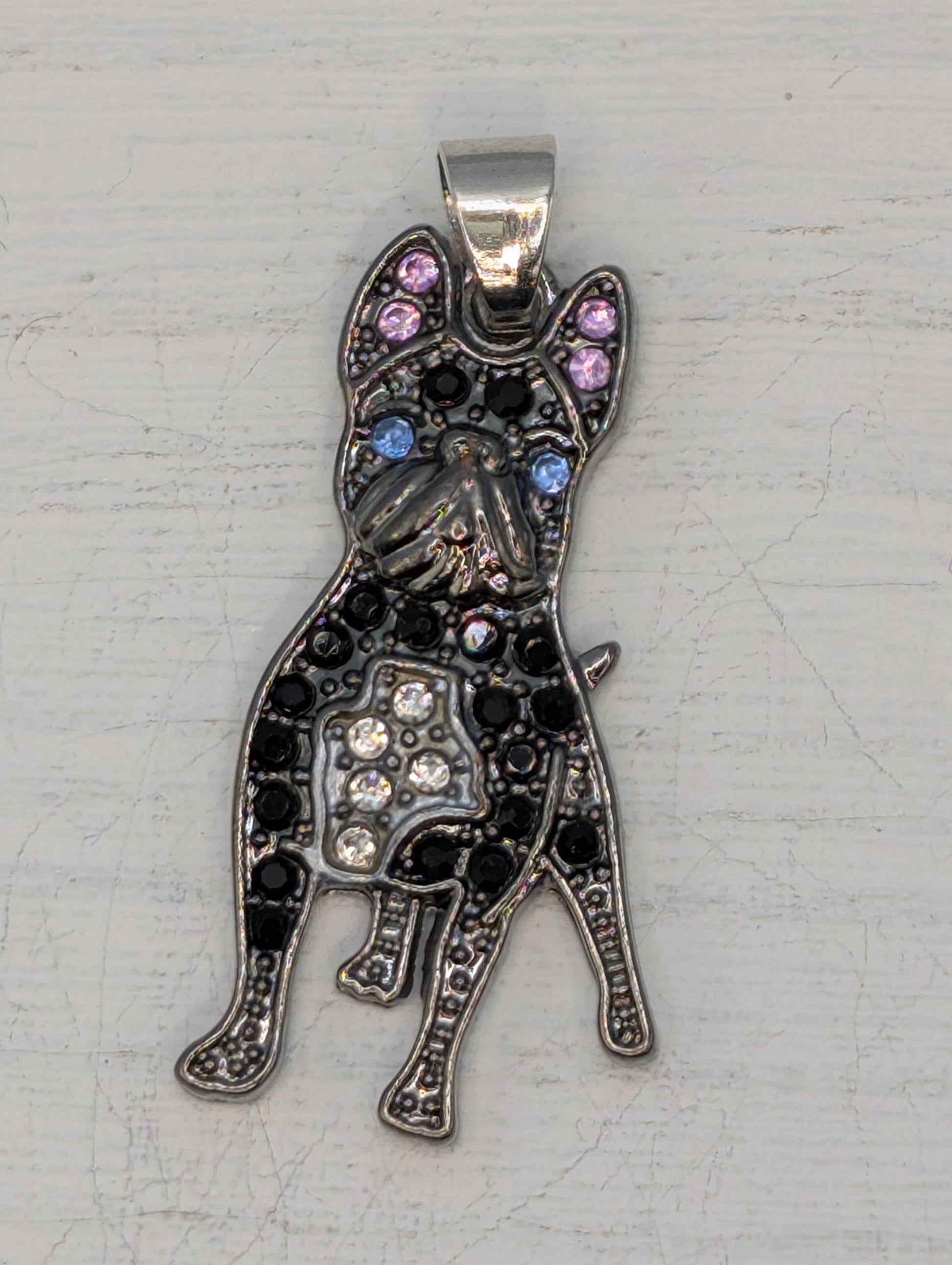 Silver French Bulldog Pendant - Sparkling Rhinestone Dog Charm | Bag Charm | Purse Accessory | Gift Idea