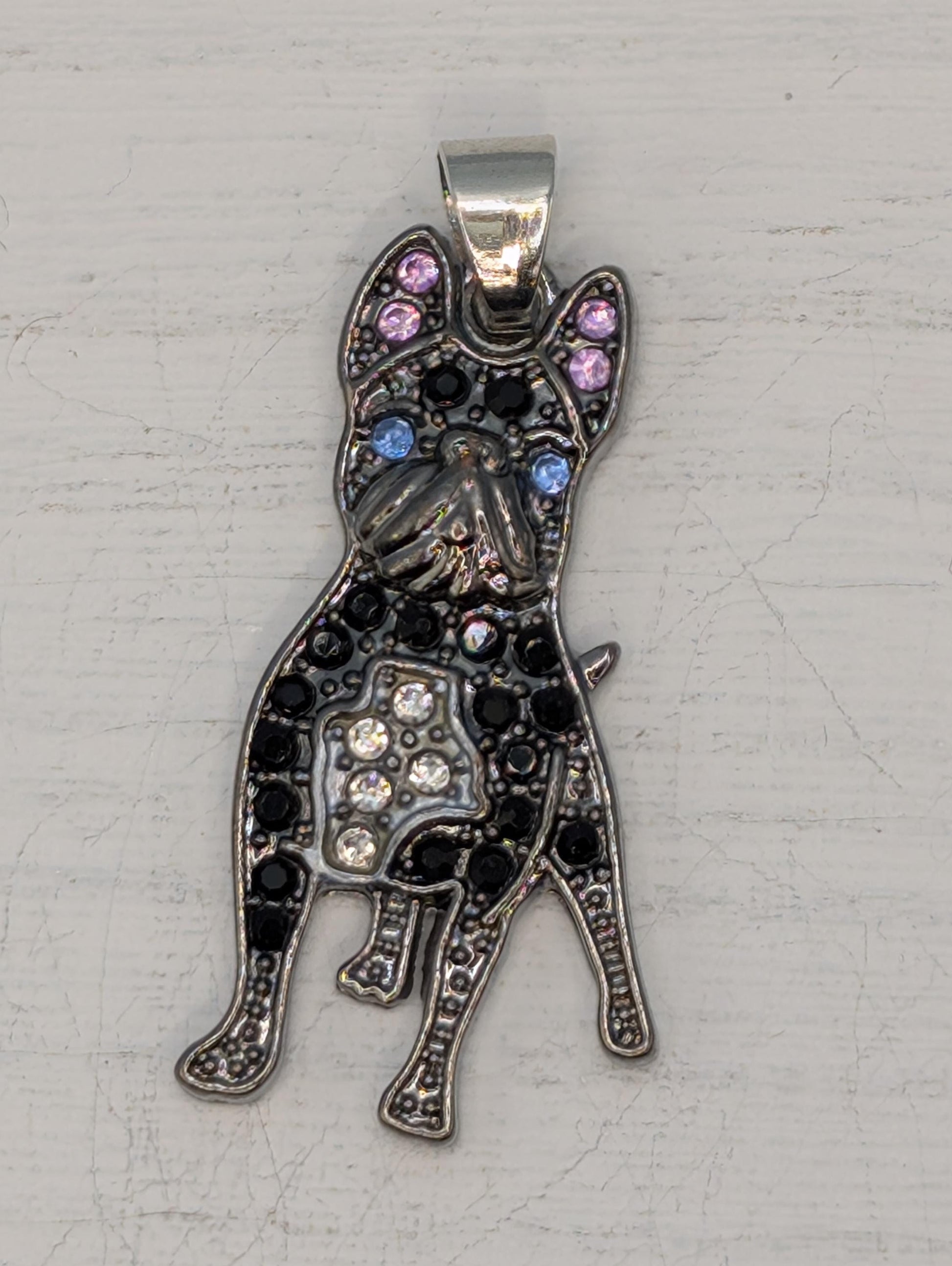 Silver French Bulldog Pendant - Sparkling Rhinestone Dog Charm
