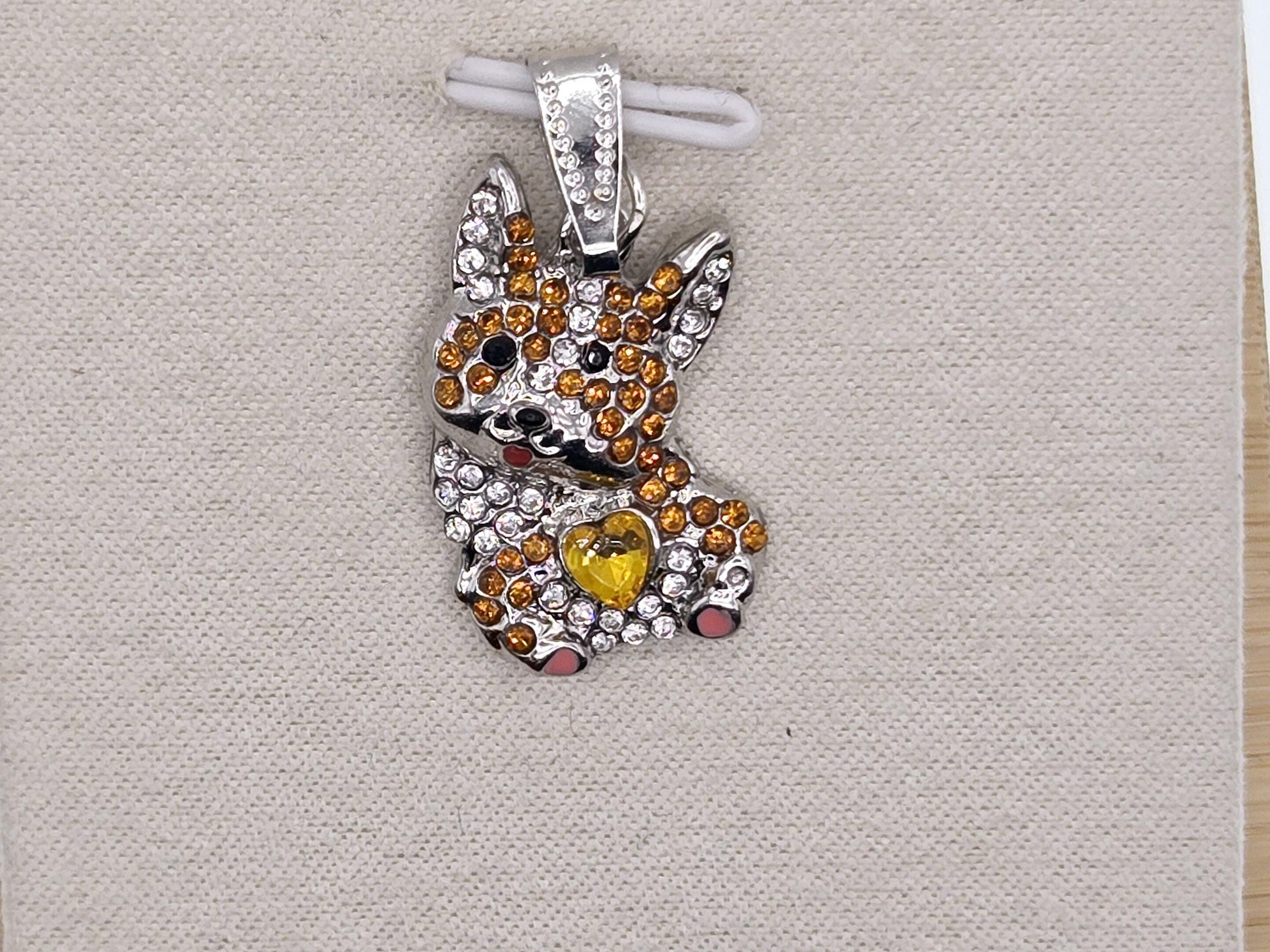 Silver Corgi Pendant - Yellow Heart and Sparkling Rhinestones | Bag Charm | Purse Accessory | Gift Idea