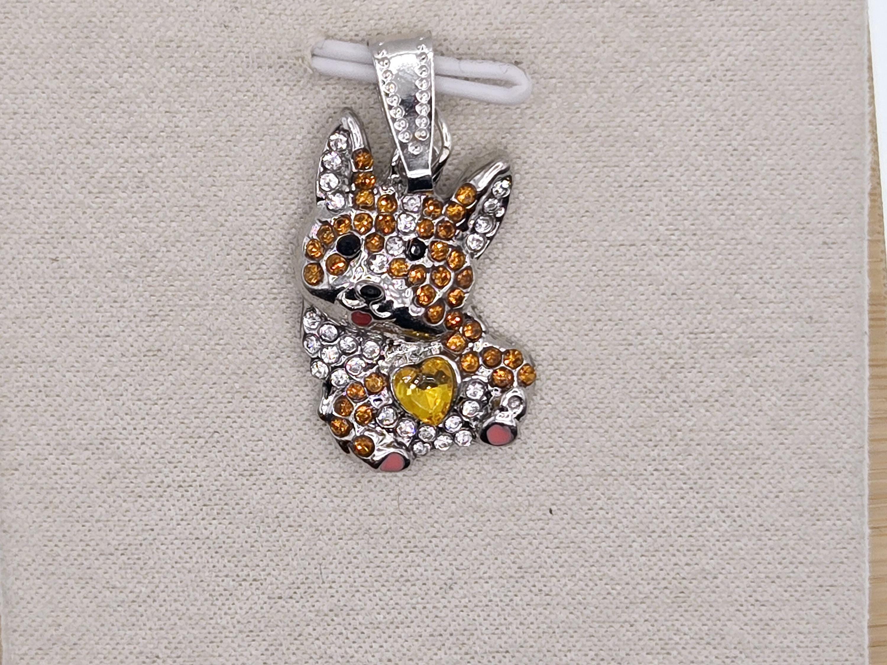 Silver Corgi Pendant - Yellow Heart and Sparkling Rhinestones | Bag Charm | Purse Accessory | Gift Idea