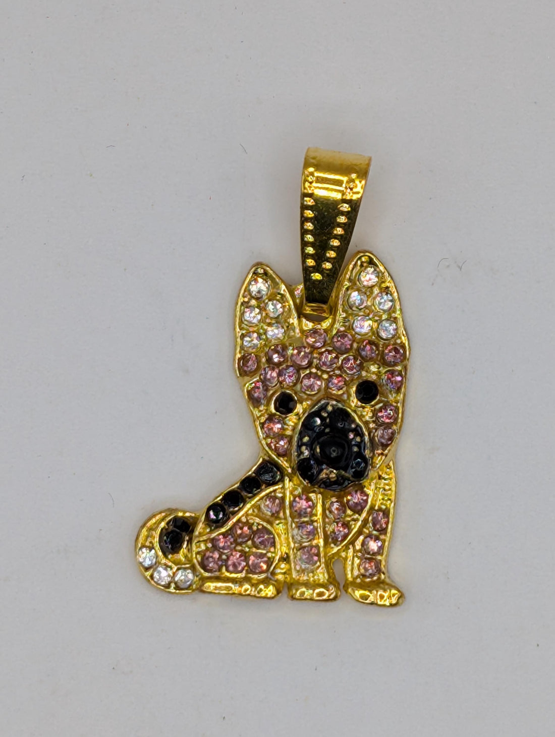 German Shepherd Pendant: Gold Plated with Rhinestone Sparkle