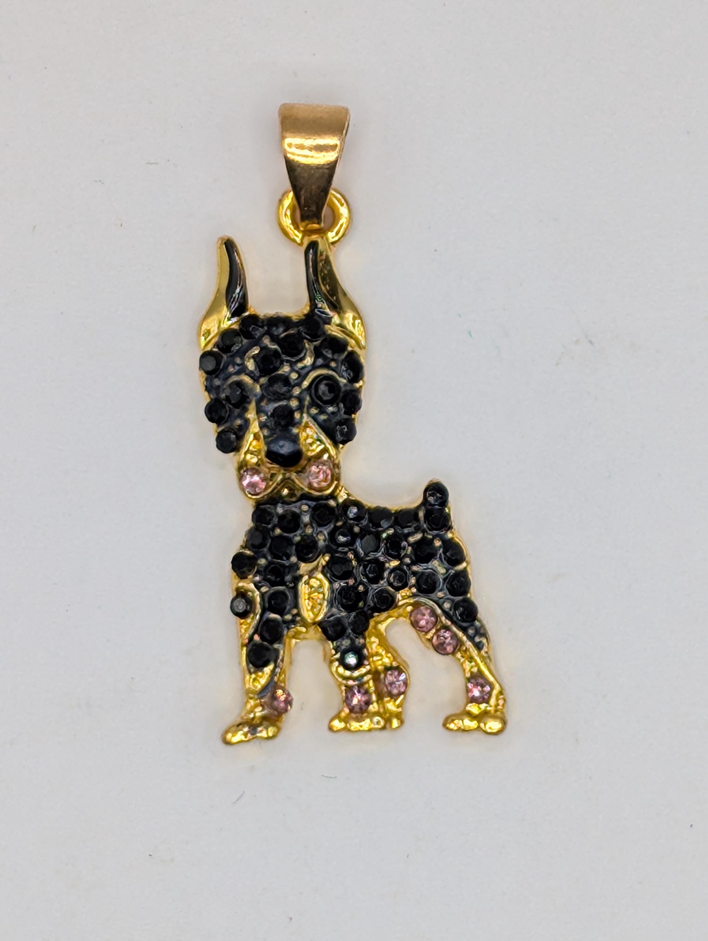 Doberman Pendant: Gold Plated Charm - Rhinestone Detail | Bag Charm | Purse Accessory | Gift Idea