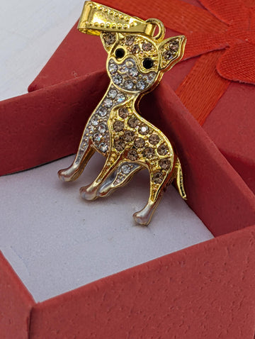 Chihuahua Dog Pendant: Gold Plated with Sparkling Rhinestones | Bag Charm | Purse Accessory | Gift Idea