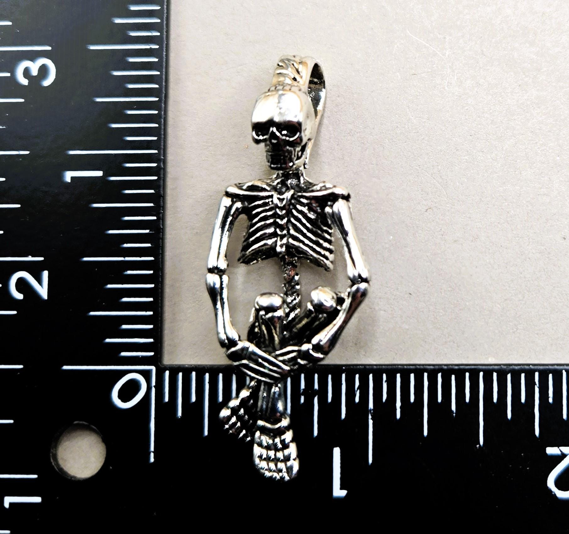 Gothic Skull Pendant: Silver Plated with Angel Wing Detail | Beads for Jewelry Making | DIY Bracelet Earring Supply