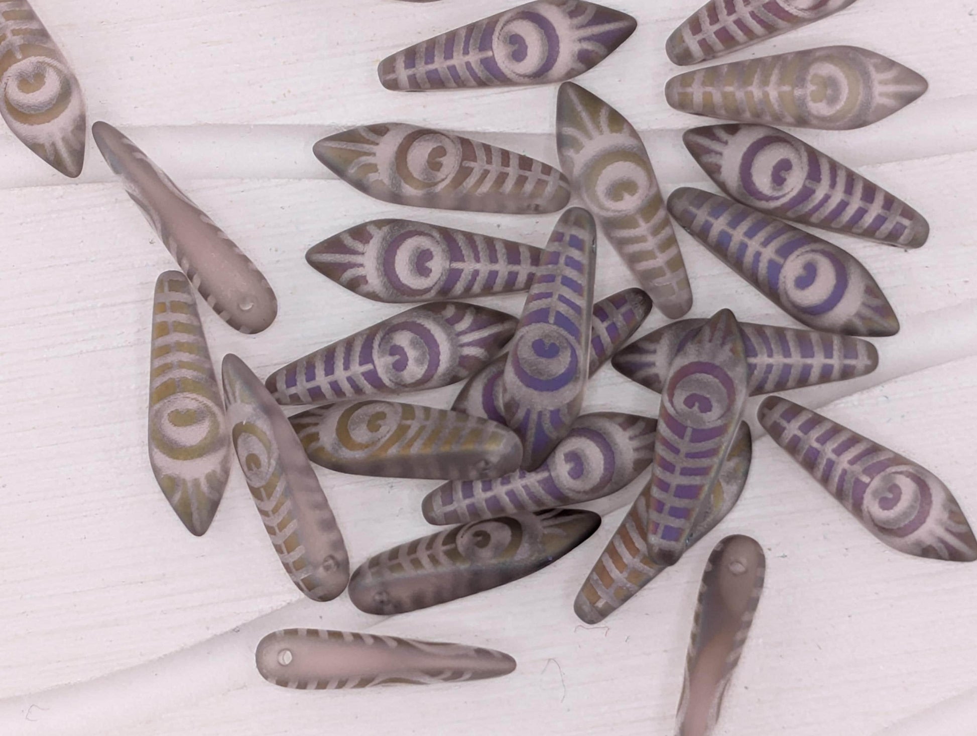 Dagger Beads,Peacock Laser Etched, Jewelry Making Components, 25pcs) Set Smokey Amethyst Peacock Matte