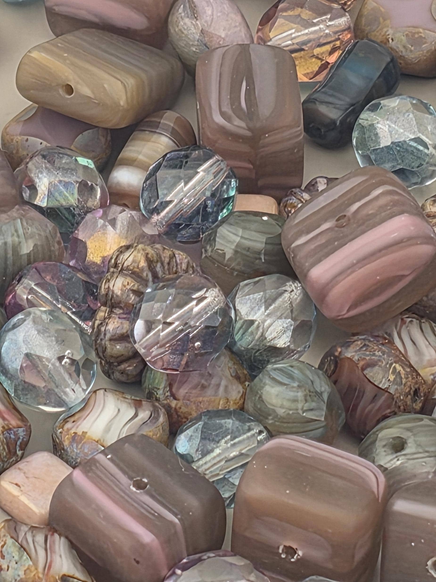 1oz Czech Glass Bead Mix "Chocolate Covered Strawberries" Brown & Pink