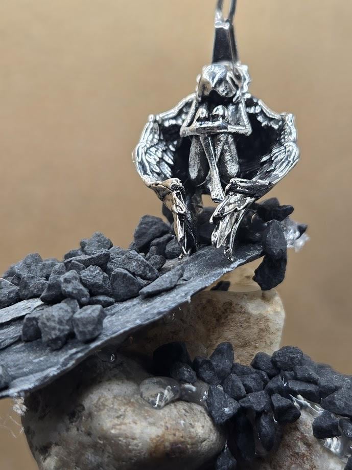 Angel Pendant Gothic, Silver Skull Charm | Zinc Alloy | Necklace Or Keychain