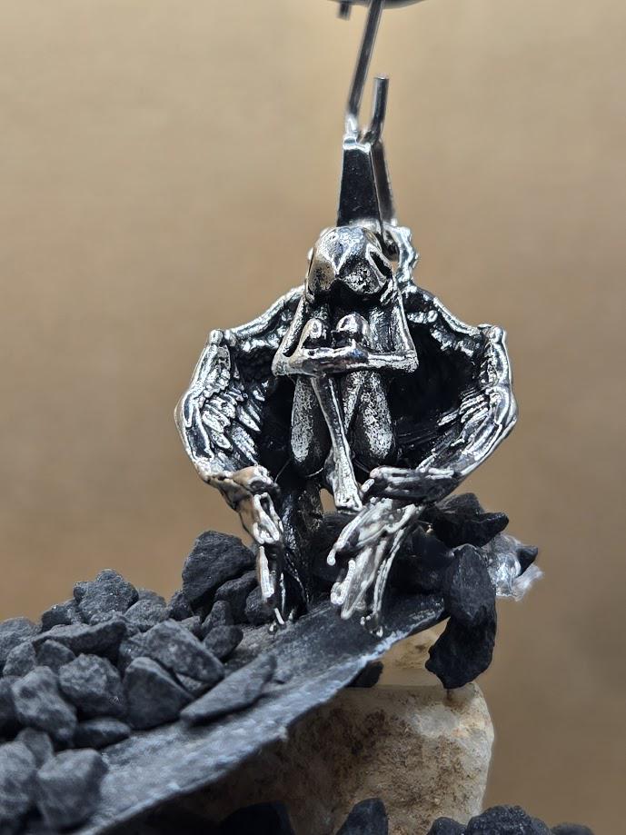 Angel Pendant Gothic, Silver Skull Charm | Zinc Alloy | Necklace Or Keychain