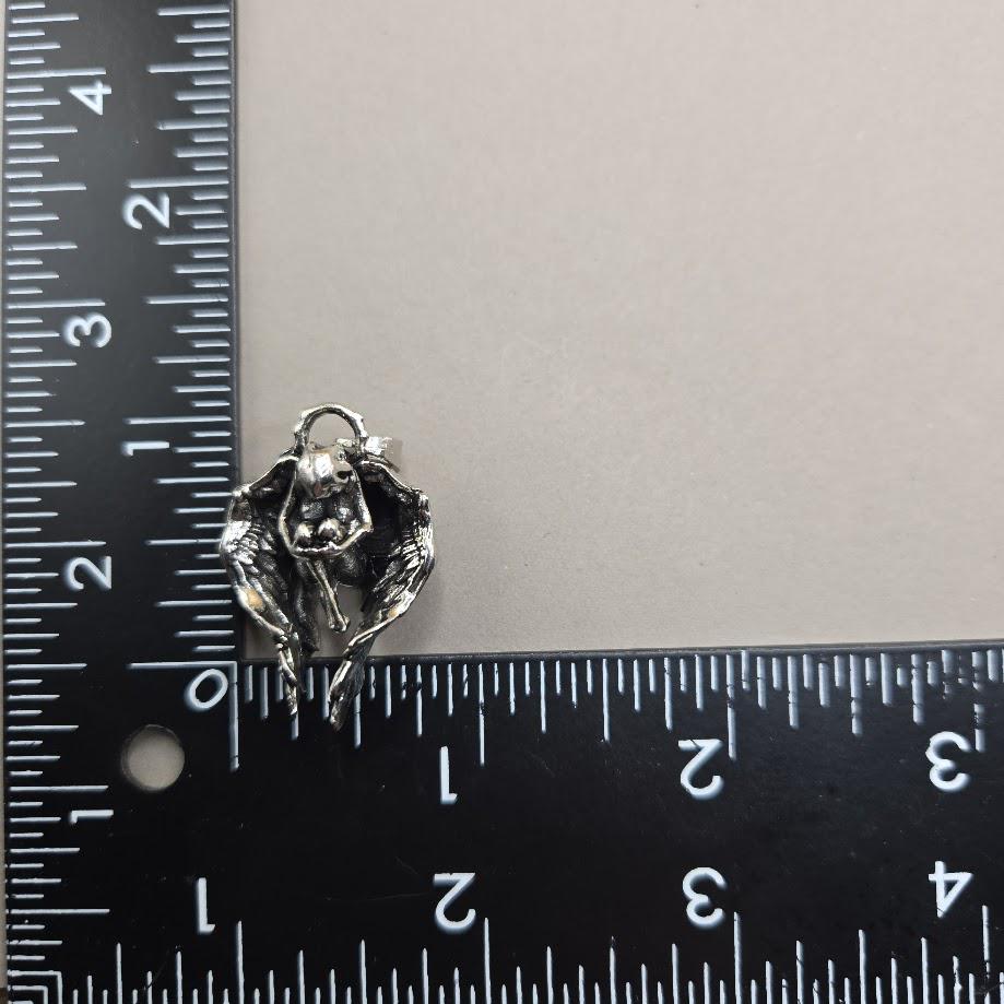 Fallen Angel Pendant: Gothic Skull Silver Charm (For Necklace or Keychain)
