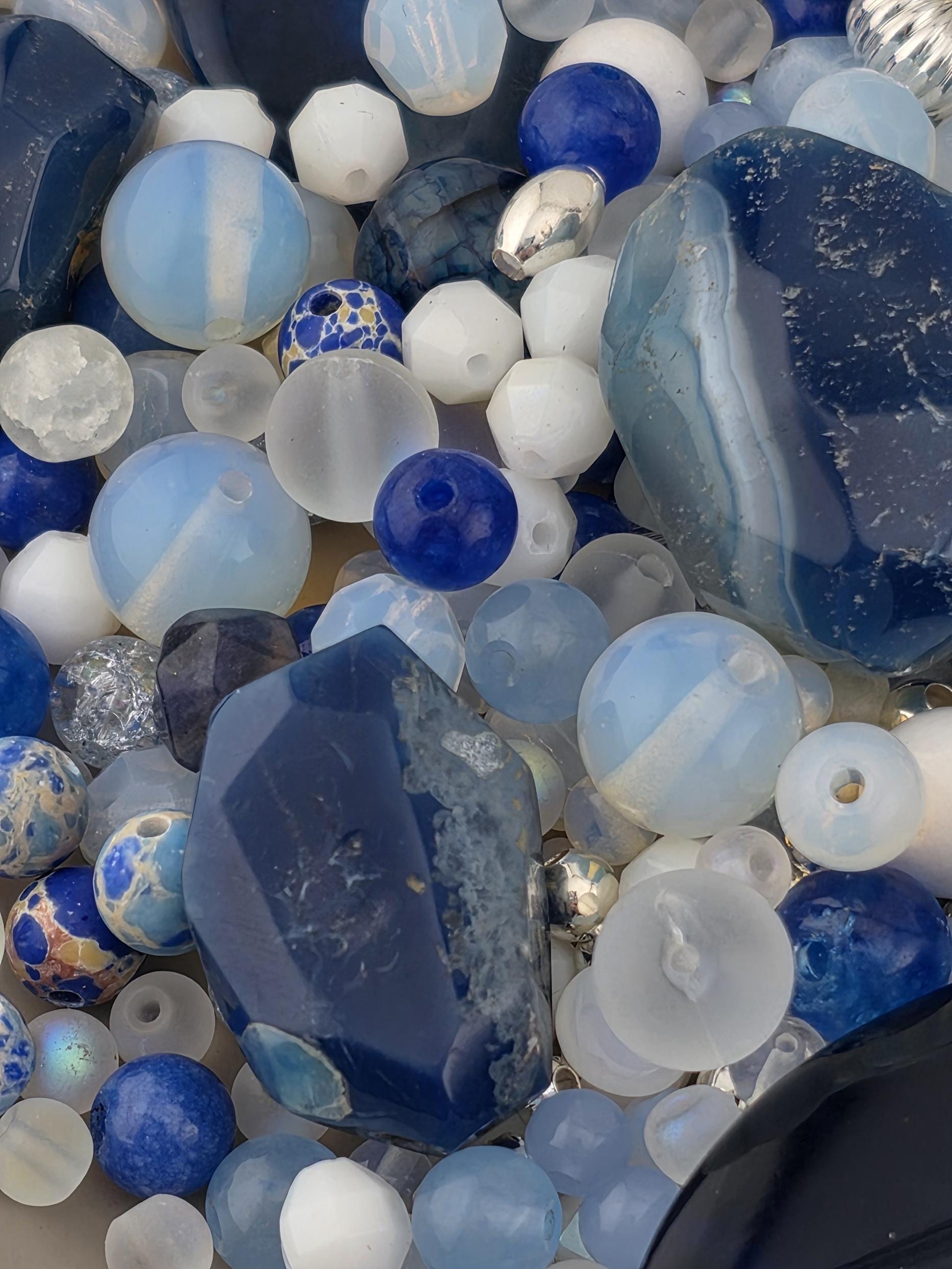 Exclusive "Deep Sea Dragon Veins" Blue Dragon Vein & Striped Agate Gemstone Bead Mix: Natural Gemstone Beads for Jewelry Making