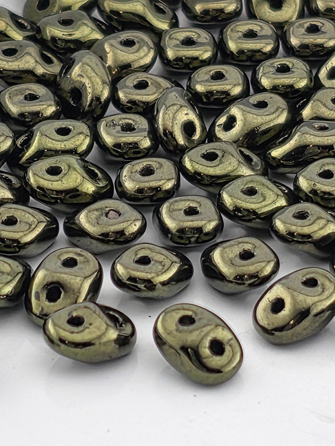 Metallic Green SuperDuo Beads: 5x2mm Twin-Hole Glass