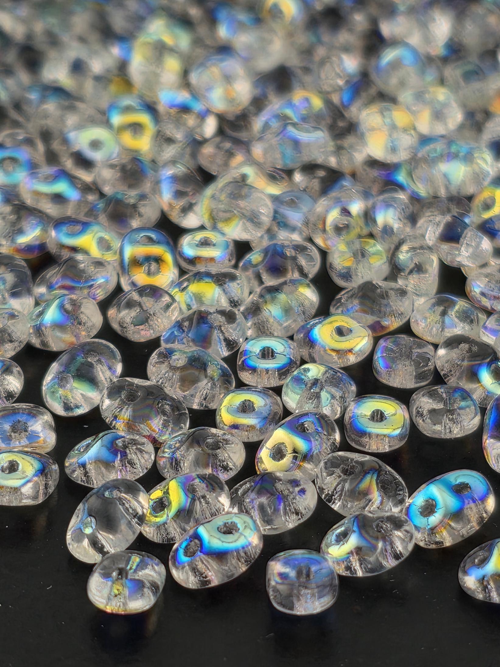 Matubo SuperDuo Crystal AB Beads, Sparkling Glass (5x2mm, 7g)
